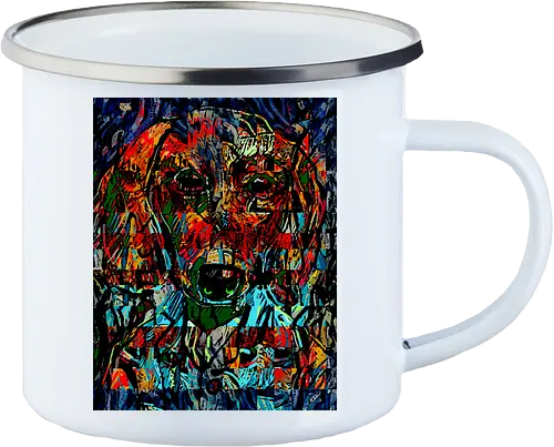 Digital Cyber Dog - Glitch Art, Abstrakt, Digital Art, Hund, Dackel, Hundeporträt, Dog Art, Vierbeiner, Haustier, Kontrastreich, Neongrün, Cyan, Grafikdesign, Pixeleffekt, Geek Art, Nerdwear, Statementshirt, Unkonventionell, Eyecatcher, Mosaik, Cyberpunk, Expressionismus, Psychedelisch, Moderne Kunst - Emailletasse
