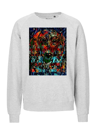 Digital Cyber Dog - Glitch Art, Abstrakt, Digital Art, Hund, Dackel, Hundeporträt, Dog Art, Vierbeiner, Haustier, Kontrastreich, Neongrün, Cyan, Grafikdesign, Pixeleffekt, Geek Art, Nerdwear, Statementshirt, Unkonventionell, Eyecatcher, Mosaik, Cyberpunk, Expressionismus, Psychedelisch, Moderne Kunst - Fairtrade Sweatshirt