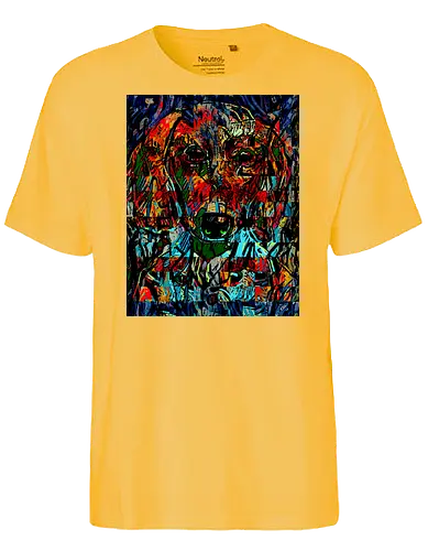 Digital Cyber Dog - Glitch Art, Abstrakt, Digital Art, Hund, Dackel, Hundeporträt, Dog Art, Vierbeiner, Haustier, Kontrastreich, Neongrün, Cyan, Grafikdesign, Pixeleffekt, Geek Art, Nerdwear, Statementshirt, Unkonventionell, Eyecatcher, Mosaik, Cyberpunk, Expressionismus, Psychedelisch, Moderne Kunst - Fairtrade T-Shirt