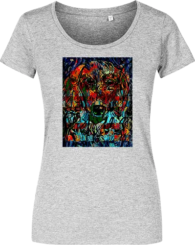 Digital Cyber Dog - Glitch Art, Abstrakt, Digital Art, Hund, Dackel, Hundeporträt, Dog Art, Vierbeiner, Haustier, Kontrastreich, Neongrün, Cyan, Grafikdesign, Pixeleffekt, Geek Art, Nerdwear, Statementshirt, Unkonventionell, Eyecatcher, Mosaik, Cyberpunk, Expressionismus, Psychedelisch, Moderne Kunst - Damen T-Shirt