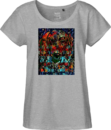 Digital Cyber Dog - Glitch Art, Abstrakt, Digital Art, Hund, Dackel, Hundeporträt, Dog Art, Vierbeiner, Haustier, Kontrastreich, Neongrün, Cyan, Grafikdesign, Pixeleffekt, Geek Art, Nerdwear, Statementshirt, Unkonventionell, Eyecatcher, Mosaik, Cyberpunk, Expressionismus, Psychedelisch, Moderne Kunst - Fairtrade Girl Shirt
