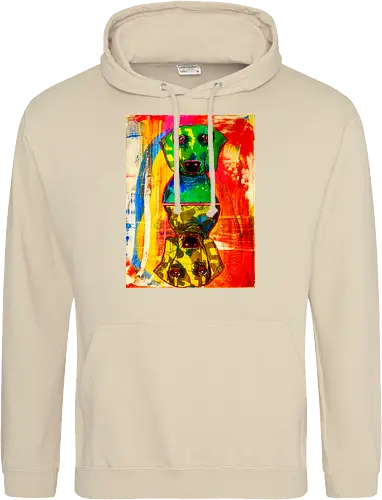 Neon Reflection: Upside Down - Pop Art, Expressionismus, Psychedelisch, Abstrakt, Neon, Spiegelung, Hund, Dackel, Jagdhund, Haustier, Kunstwerk, Gemälde, Farbenfroh, Kontrastreich, Grün, Gelb, Rot, Camouflage, Grafikdesign, Geek Art, Nerdwear, Statementshirt, Unkonventionell, Eyecatcher - Standard Hoodie