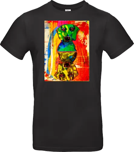 Neon Reflection: Upside Down - Pop Art, Expressionismus, Psychedelisch, Abstrakt, Neon, Spiegelung, Hund, Dackel, Jagdhund, Haustier, Kunstwerk, Gemälde, Farbenfroh, Kontrastreich, Grün, Gelb, Rot, Camouflage, Grafikdesign, Geek Art, Nerdwear, Statementshirt, Unkonventionell, Eyecatcher - Standard T-Shirt