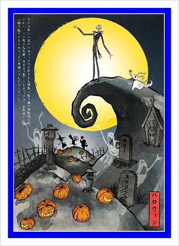 The Pumpkin in Japan - halloween, jack skeleton, zero, Nightmare, japan, japanese art, pumpkins, ghost - Kunstdruck