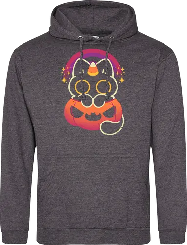 Halloween Caticorn - caticorn, halloween, cute black cat, kawaii black cat, halloween pumpkin, candy corn, rainbow, catcorn, unicorn, creepy cute, spooky cute, purple, dark, magical, xmorfina - Standard Hoodie