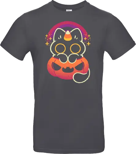 Halloween Caticorn - caticorn, halloween, cute black cat, kawaii black cat, halloween pumpkin, candy corn, rainbow, catcorn, unicorn, creepy cute, spooky cute, purple, dark, magical, xmorfina - Standard T-Shirt