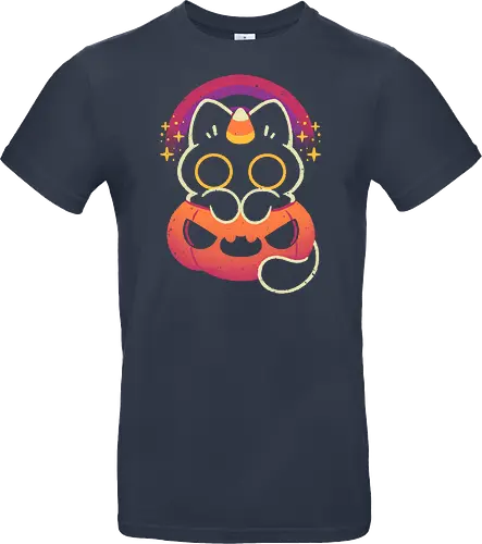Halloween Caticorn - caticorn, halloween, cute black cat, kawaii black cat, halloween pumpkin, candy corn, rainbow, catcorn, unicorn, creepy cute, spooky cute, purple, dark, magical, xmorfina - Standard T-Shirt