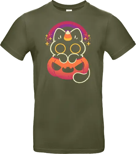 Halloween Caticorn - caticorn, halloween, cute black cat, kawaii black cat, halloween pumpkin, candy corn, rainbow, catcorn, unicorn, creepy cute, spooky cute, purple, dark, magical, xmorfina - Standard T-Shirt