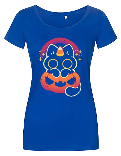 Halloween Caticorn - caticorn, halloween, cute black cat, kawaii black cat, halloween pumpkin, candy corn, rainbow, catcorn, unicorn, creepy cute, spooky cute, purple, dark, magical, xmorfina - Damen T-Shirt