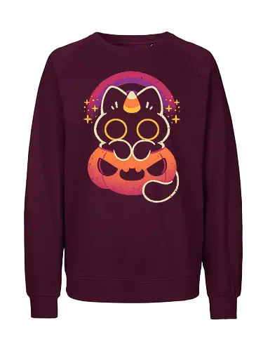 Halloween Caticorn - caticorn, halloween, cute black cat, kawaii black cat, halloween pumpkin, candy corn, rainbow, catcorn, unicorn, creepy cute, spooky cute, purple, dark, magical, xmorfina - Fairtrade Sweatshirt