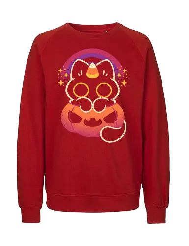 Halloween Caticorn - caticorn, halloween, cute black cat, kawaii black cat, halloween pumpkin, candy corn, rainbow, catcorn, unicorn, creepy cute, spooky cute, purple, dark, magical, xmorfina - Fairtrade Sweatshirt