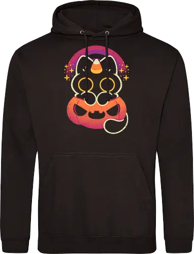Halloween Caticorn - caticorn, halloween, cute black cat, kawaii black cat, halloween pumpkin, candy corn, rainbow, catcorn, unicorn, creepy cute, spooky cute, purple, dark, magical, xmorfina - Standard Hoodie