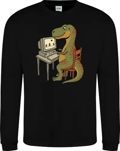 No Connection: The Offline Gamer - funny dinosaur shirt, no internet graphic tee, offline game apparel, retro computer streetwear, tech humor clothing, 90s gamer merch, relatable internet design, cute t-rex shirt, vintage PC aesthetic, web developer fashion - Sweatshirt