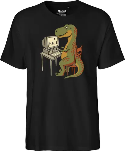 No Connection: The Offline Gamer - funny dinosaur shirt, no internet graphic tee, offline game apparel, retro computer streetwear, tech humor clothing, 90s gamer merch, relatable internet design, cute t-rex shirt, vintage PC aesthetic, web developer fashion - Fairtrade T-Shirt