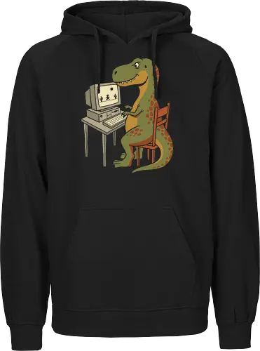 No Connection: The Offline Gamer - funny dinosaur shirt, no internet graphic tee, offline game apparel, retro computer streetwear, tech humor clothing, 90s gamer merch, relatable internet design, cute t-rex shirt, vintage PC aesthetic, web developer fashion - Fairtrade Hoodie