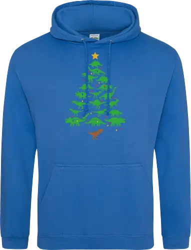 Jurassic Holiday: The Dinosaur Tree - dinosaur christmas tree shirt, funny holiday graphic tee, jurassic xmas apparel, cute dinosaur silhouette clothing, minimalist holiday streetwear, festive t-rex design, clever christmas merch, unique ugly sweater alternative, aesthetic holiday fashion, string lights dino tee - Standard Hoodie