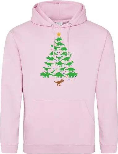 Jurassic Holiday: The Dinosaur Tree - dinosaur christmas tree shirt, funny holiday graphic tee, jurassic xmas apparel, cute dinosaur silhouette clothing, minimalist holiday streetwear, festive t-rex design, clever christmas merch, unique ugly sweater alternative, aesthetic holiday fashion, string lights dino tee - Standard Hoodie