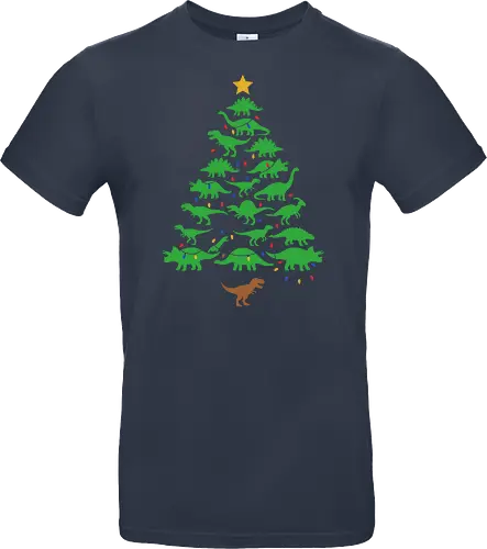 Jurassic Holiday: The Dinosaur Tree - dinosaur christmas tree shirt, funny holiday graphic tee, jurassic xmas apparel, cute dinosaur silhouette clothing, minimalist holiday streetwear, festive t-rex design, clever christmas merch, unique ugly sweater alternative, aesthetic holiday fashion, string lights dino tee - Standard T-Shirt
