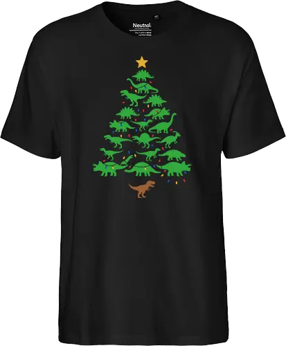 Jurassic Holiday: The Dinosaur Tree - dinosaur christmas tree shirt, funny holiday graphic tee, jurassic xmas apparel, cute dinosaur silhouette clothing, minimalist holiday streetwear, festive t-rex design, clever christmas merch, unique ugly sweater alternative, aesthetic holiday fashion, string lights dino tee - Fairtrade T-Shirt
