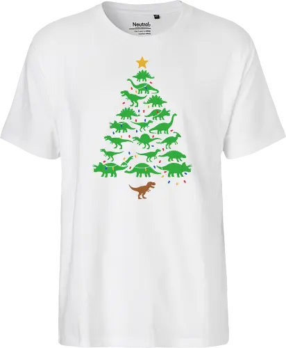 Jurassic Holiday: The Dinosaur Tree - dinosaur christmas tree shirt, funny holiday graphic tee, jurassic xmas apparel, cute dinosaur silhouette clothing, minimalist holiday streetwear, festive t-rex design, clever christmas merch, unique ugly sweater alternative, aesthetic holiday fashion, string lights dino tee - Fairtrade T-Shirt