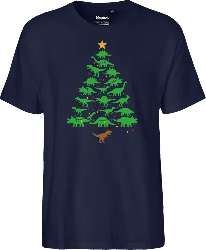 Jurassic Holiday: The Dinosaur Tree - dinosaur christmas tree shirt, funny holiday graphic tee, jurassic xmas apparel, cute dinosaur silhouette clothing, minimalist holiday streetwear, festive t-rex design, clever christmas merch, unique ugly sweater alternative, aesthetic holiday fashion, string lights dino tee - Fairtrade T-Shirt