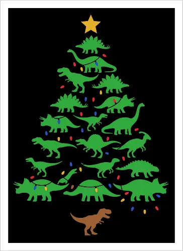Jurassic Holiday: The Dinosaur Tree - dinosaur christmas tree shirt, funny holiday graphic tee, jurassic xmas apparel, cute dinosaur silhouette clothing, minimalist holiday streetwear, festive t-rex design, clever christmas merch, unique ugly sweater alternative, aesthetic holiday fashion, string lights dino tee - Kunstdruck