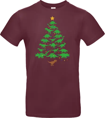 Jurassic Holiday: The Dinosaur Tree - dinosaur christmas tree shirt, funny holiday graphic tee, jurassic xmas apparel, cute dinosaur silhouette clothing, minimalist holiday streetwear, festive t-rex design, clever christmas merch, unique ugly sweater alternative, aesthetic holiday fashion, string lights dino tee - Standard T-Shirt