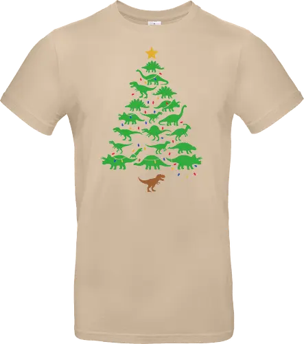 Jurassic Holiday: The Dinosaur Tree - dinosaur christmas tree shirt, funny holiday graphic tee, jurassic xmas apparel, cute dinosaur silhouette clothing, minimalist holiday streetwear, festive t-rex design, clever christmas merch, unique ugly sweater alternative, aesthetic holiday fashion, string lights dino tee - Standard T-Shirt