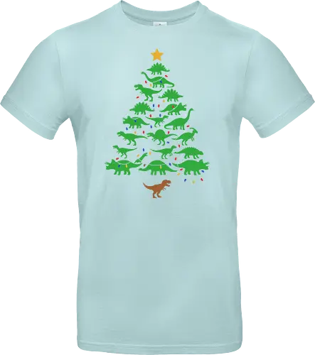 Jurassic Holiday: The Dinosaur Tree - dinosaur christmas tree shirt, funny holiday graphic tee, jurassic xmas apparel, cute dinosaur silhouette clothing, minimalist holiday streetwear, festive t-rex design, clever christmas merch, unique ugly sweater alternative, aesthetic holiday fashion, string lights dino tee - Standard T-Shirt