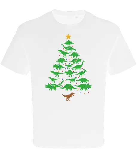 Jurassic Holiday: The Dinosaur Tree - dinosaur christmas tree shirt, funny holiday graphic tee, jurassic xmas apparel, cute dinosaur silhouette clothing, minimalist holiday streetwear, festive t-rex design, clever christmas merch, unique ugly sweater alternative, aesthetic holiday fashion, string lights dino tee - Oversize T-Shirt