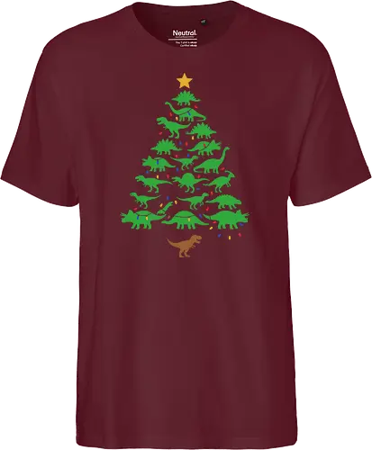 Jurassic Holiday: The Dinosaur Tree - dinosaur christmas tree shirt, funny holiday graphic tee, jurassic xmas apparel, cute dinosaur silhouette clothing, minimalist holiday streetwear, festive t-rex design, clever christmas merch, unique ugly sweater alternative, aesthetic holiday fashion, string lights dino tee - Fairtrade T-Shirt