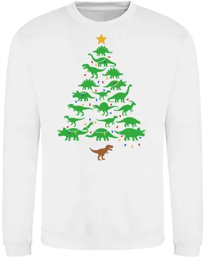 Jurassic Holiday: The Dinosaur Tree - dinosaur christmas tree shirt, funny holiday graphic tee, jurassic xmas apparel, cute dinosaur silhouette clothing, minimalist holiday streetwear, festive t-rex design, clever christmas merch, unique ugly sweater alternative, aesthetic holiday fashion, string lights dino tee - Sweatshirt