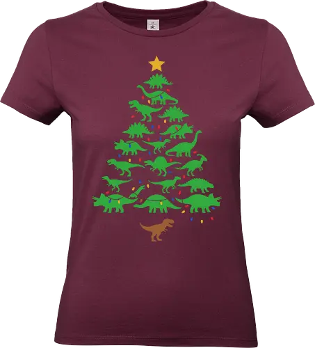 Jurassic Holiday: The Dinosaur Tree - dinosaur christmas tree shirt, funny holiday graphic tee, jurassic xmas apparel, cute dinosaur silhouette clothing, minimalist holiday streetwear, festive t-rex design, clever christmas merch, unique ugly sweater alternative, aesthetic holiday fashion, string lights dino tee - Standard T-Shirt (Frauen)