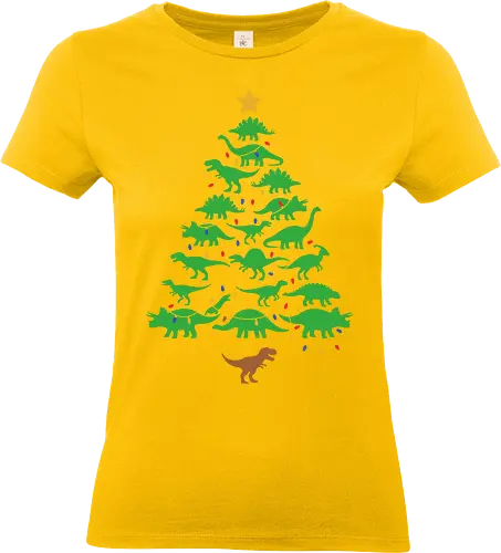 Jurassic Holiday: The Dinosaur Tree - dinosaur christmas tree shirt, funny holiday graphic tee, jurassic xmas apparel, cute dinosaur silhouette clothing, minimalist holiday streetwear, festive t-rex design, clever christmas merch, unique ugly sweater alternative, aesthetic holiday fashion, string lights dino tee - Standard T-Shirt (Frauen)