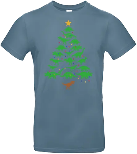 Jurassic Holiday: The Dinosaur Tree - dinosaur christmas tree shirt, funny holiday graphic tee, jurassic xmas apparel, cute dinosaur silhouette clothing, minimalist holiday streetwear, festive t-rex design, clever christmas merch, unique ugly sweater alternative, aesthetic holiday fashion, string lights dino tee - Standard T-Shirt