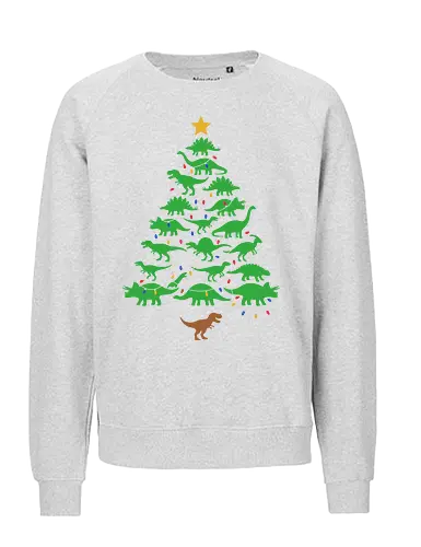 Jurassic Holiday: The Dinosaur Tree - dinosaur christmas tree shirt, funny holiday graphic tee, jurassic xmas apparel, cute dinosaur silhouette clothing, minimalist holiday streetwear, festive t-rex design, clever christmas merch, unique ugly sweater alternative, aesthetic holiday fashion, string lights dino tee - Fairtrade Sweatshirt