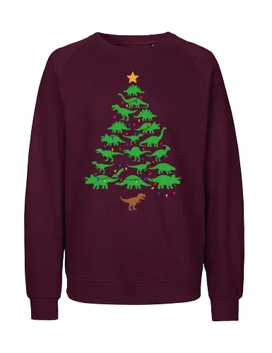 Jurassic Holiday: The Dinosaur Tree - dinosaur christmas tree shirt, funny holiday graphic tee, jurassic xmas apparel, cute dinosaur silhouette clothing, minimalist holiday streetwear, festive t-rex design, clever christmas merch, unique ugly sweater alternative, aesthetic holiday fashion, string lights dino tee - Fairtrade Sweatshirt