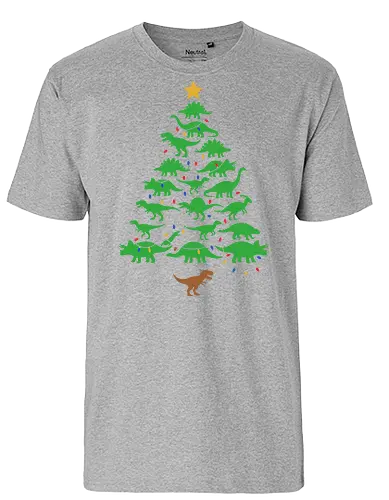 Jurassic Holiday: The Dinosaur Tree - dinosaur christmas tree shirt, funny holiday graphic tee, jurassic xmas apparel, cute dinosaur silhouette clothing, minimalist holiday streetwear, festive t-rex design, clever christmas merch, unique ugly sweater alternative, aesthetic holiday fashion, string lights dino tee - Fairtrade T-Shirt