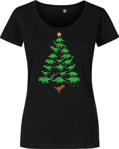 Jurassic Holiday: The Dinosaur Tree - dinosaur christmas tree shirt, funny holiday graphic tee, jurassic xmas apparel, cute dinosaur silhouette clothing, minimalist holiday streetwear, festive t-rex design, clever christmas merch, unique ugly sweater alternative, aesthetic holiday fashion, string lights dino tee - Damen T-Shirt