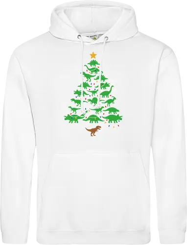 Jurassic Holiday: The Dinosaur Tree - dinosaur christmas tree shirt, funny holiday graphic tee, jurassic xmas apparel, cute dinosaur silhouette clothing, minimalist holiday streetwear, festive t-rex design, clever christmas merch, unique ugly sweater alternative, aesthetic holiday fashion, string lights dino tee - Standard Hoodie