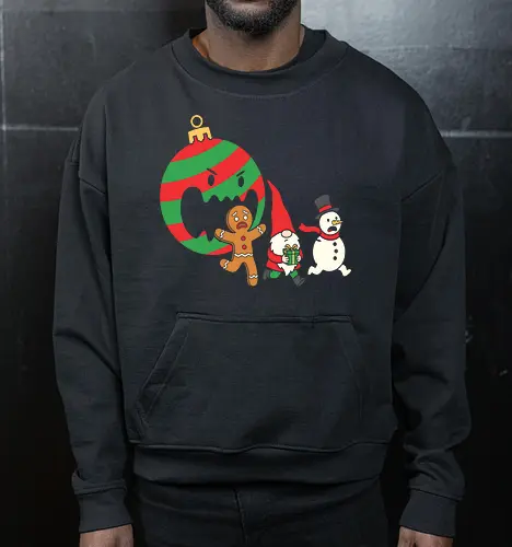 Holiday Havoc: The Killer Ornament - anti christmas streetwear, running gingerbread man design, spooky festive clothing, chaotic winter merch, quirky holiday fashion, aesthetic flat vector art, alternative christmas tee, funny christmas shirt, killer ornament graphic tee, dark humor holiday apparel - Cropped Sweatshirt