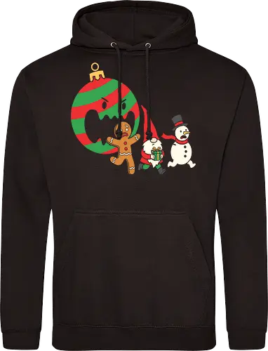 Holiday Havoc: The Killer Ornament - anti christmas streetwear, running gingerbread man design, spooky festive clothing, chaotic winter merch, quirky holiday fashion, aesthetic flat vector art, alternative christmas tee, funny christmas shirt, killer ornament graphic tee, dark humor holiday apparel - Standard Hoodie