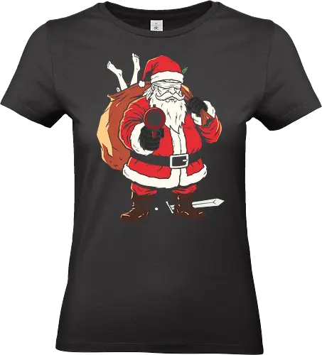 Naughty List Enforcer: Badass Santa - badass santa shirt, funny christmas graphic tee, dark humor holiday apparel, action movie santa clothing, edgy winter streetwear, sarcastic festive merch, naughty list enforcer design, ironic ugly sweater alternative, cool pop art santa, vintage stencil graphic - Standard T-Shirt (Frauen)