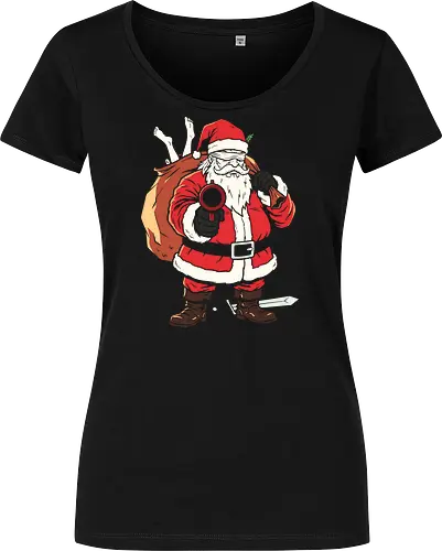 Naughty List Enforcer: Badass Santa - badass santa shirt, funny christmas graphic tee, dark humor holiday apparel, action movie santa clothing, edgy winter streetwear, sarcastic festive merch, naughty list enforcer design, ironic ugly sweater alternative, cool pop art santa, vintage stencil graphic - Damen T-Shirt