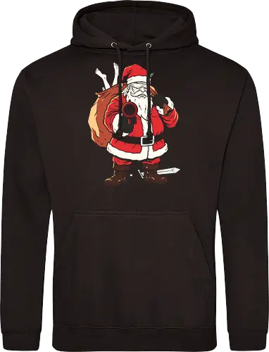 Naughty List Enforcer: Badass Santa - badass santa shirt, funny christmas graphic tee, dark humor holiday apparel, action movie santa clothing, edgy winter streetwear, sarcastic festive merch, naughty list enforcer design, ironic ugly sweater alternative, cool pop art santa, vintage stencil graphic - Standard Hoodie