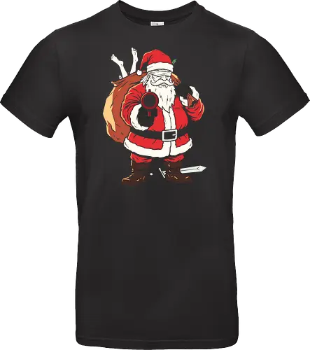 Naughty List Enforcer: Badass Santa - badass santa shirt, funny christmas graphic tee, dark humor holiday apparel, action movie santa clothing, edgy winter streetwear, sarcastic festive merch, naughty list enforcer design, ironic ugly sweater alternative, cool pop art santa, vintage stencil graphic - Standard T-Shirt