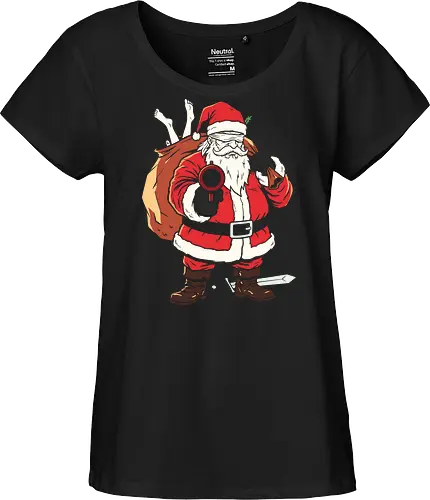 Naughty List Enforcer: Badass Santa - badass santa shirt, funny christmas graphic tee, dark humor holiday apparel, action movie santa clothing, edgy winter streetwear, sarcastic festive merch, naughty list enforcer design, ironic ugly sweater alternative, cool pop art santa, vintage stencil graphic - Fairtrade Girl Shirt