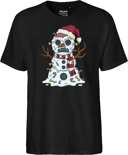 Frostbite: The Undead Snowman - zombie snowman shirt, creepy cute holiday graphic tee, dark humor christmas apparel, spooky winter streetwear, funny undead clothing, alternative ugly sweater, halloween and christmas mashup, pastel goth winter fashion, scary snowman merch, quirky pop art tee - Fairtrade T-Shirt