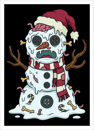 Frostbite: The Undead Snowman - zombie snowman shirt, creepy cute holiday graphic tee, dark humor christmas apparel, spooky winter streetwear, funny undead clothing, alternative ugly sweater, halloween and christmas mashup, pastel goth winter fashion, scary snowman merch, quirky pop art tee - Kunstdruck
