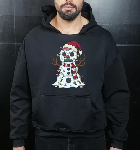 Frostbite: The Undead Snowman - zombie snowman shirt, creepy cute holiday graphic tee, dark humor christmas apparel, spooky winter streetwear, funny undead clothing, alternative ugly sweater, halloween and christmas mashup, pastel goth winter fashion, scary snowman merch, quirky pop art tee - Cropped Hoodie